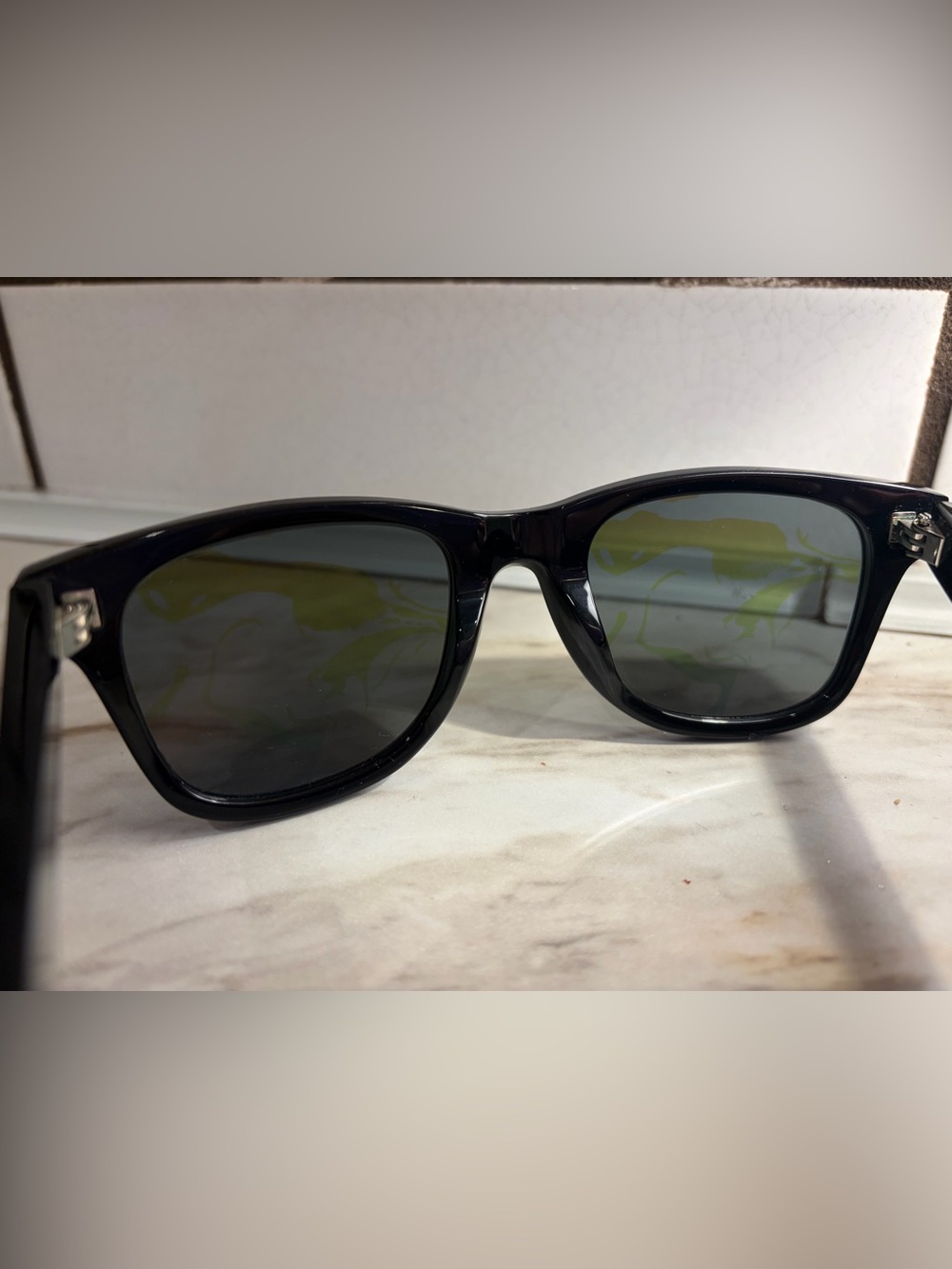Saint Laurent Black Frame Sunglasses with Purple Mirrored Lenses - Picture 9 of 12
